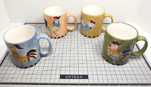 Lillian Vernon Set 4 Keramik Hahn Kaffeetassen/Tassen 11oz Hellbraun Blau Pfirsich Grün - Bild 1 von 14