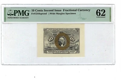U.S. 1864-69 10 CENTS FRACTIONAL CURRENCY FR-1244 SPWMF PMG  62 Specimen - Image 1 of 2