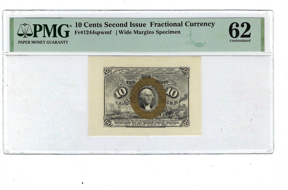 U.S. 1864-69 10 CENTS FRACTIONAL CURRENCY FR-1244 SPWMF PMG  62 Specimen - Image 1 of 2