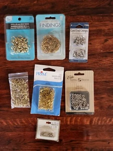 Jewelry Making Lot Goldtone Findings Beads Crimps Safety Pins Split Rings Mixed - Picture 1 of 3