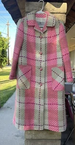 vintage 70s coats jackets women Neon Pink Plaid Orchid Marshal Fields - Picture 1 of 12