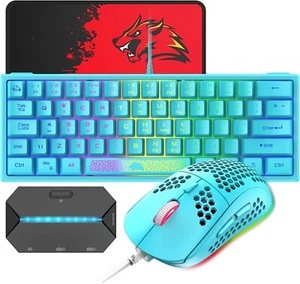 60% Compact Wired Gaming Keyboard and Mouse Set, 62 Keys UK Layout RGB Backlit K - Picture 1 of 9