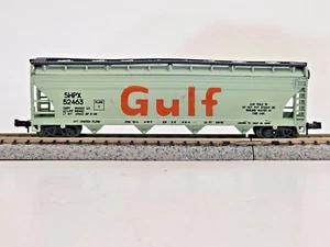 VINTAGE N SCALE ATLAS #2323 GULF CENTER FLOW TANK CAR COVERED HOPPER SHPX 52463 - Bild 1 von 9