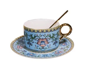 European coffee cups, American, floral, Monet style, bone china grade, use ca... - Picture 1 of 9