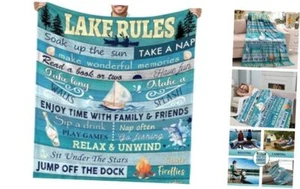 Lake House/Life Gifts, Lake Blanket Throw for Women Men, Boating/Fishing/Ocean - Picture 1 of 8
