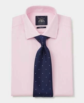 Savile Row Company Men's Slim Fit Pale Pink Cotton Twill Formal Dress Shirts - Image 1 of 4