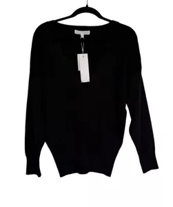 NWT ADYSON PARKER Black V-Neck With Lace Inset Pullover Sweater Medium $49 - Picture 1 of 5