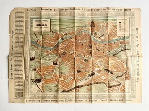 Antique Map Of Roma Rome, Italy L. Piale Bookseller 21x29” Decor - Picture 1 of 15