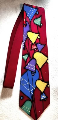 Corbata de Navidad de colección pintada a mano de seda cosida a mano EE. UU. Robert Daskal firmada Foto 1 de 4