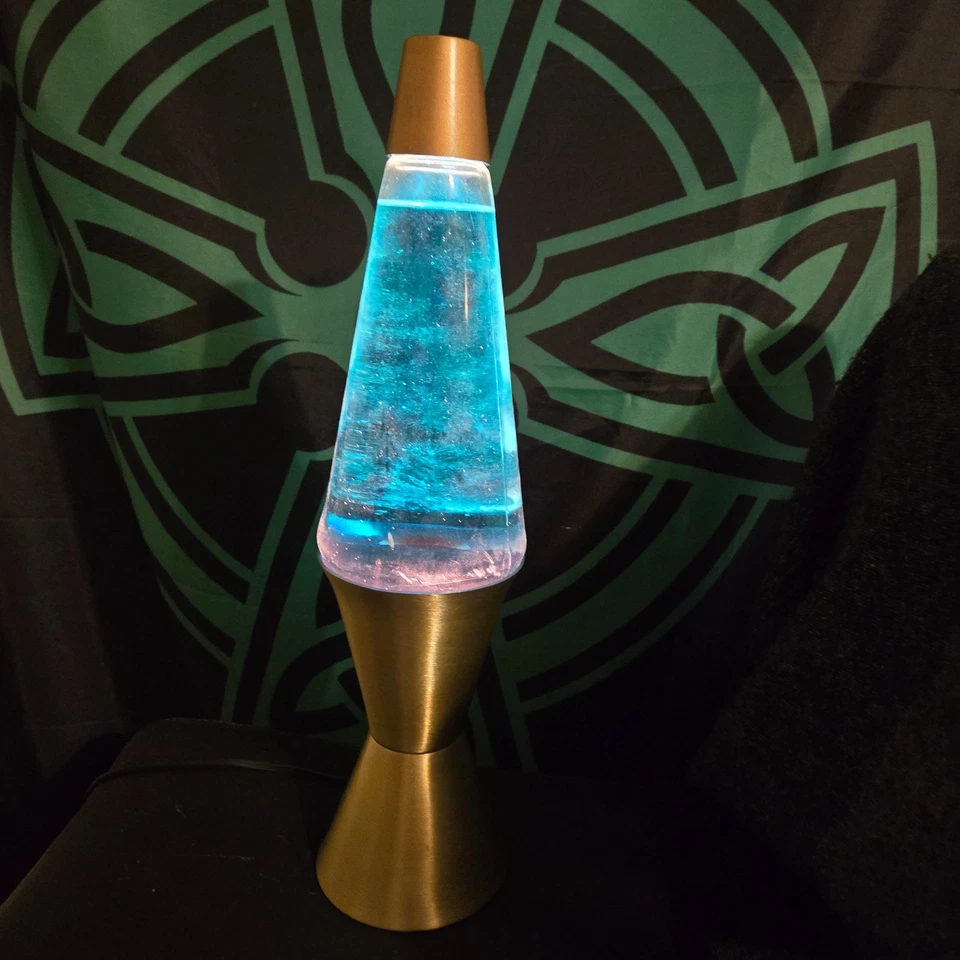 Vintage Lava Lite Lamp Model 8103 Blue Liquid White Wax Gold Base Box USA Decor - Image 1 of 4