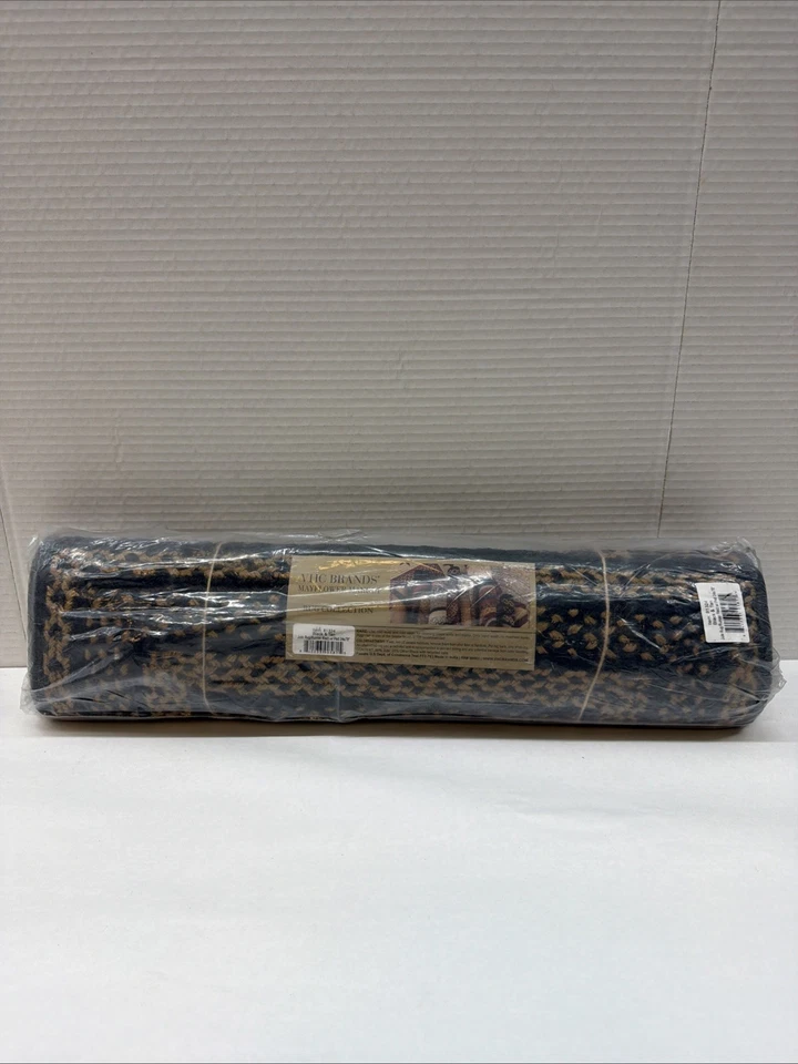 VHC Black & Tan Jute Rectangle Rug Runner w/ Pad 24x78 Farmhouse
