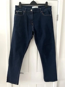 Next Size 16 Selfedge Straight Mid Rise Jeans Dark Blue Stretch Pockets - Picture 1 of 13