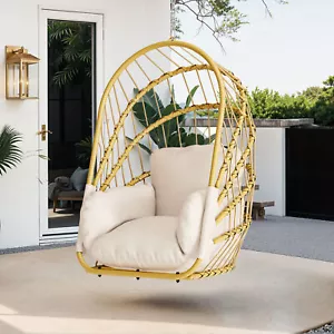 Egg Chair Indoor Outdoor Swing Chair Patio Rattan Hanging Egg Chair for Backyard - Picture 1 of 28