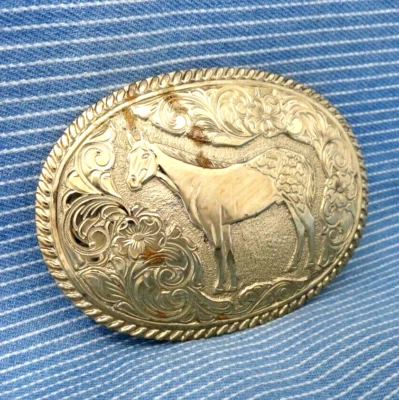 Hebilla de cinturón Appaloosa Horse Western Scroll de colección Crumrine El Arturo bronce. GTA824 Foto 1 de 4