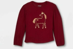 Cat & Jack™ Girl's Unicorn Cozy Long Sleeve T-Shirt Tops Burgundy XS, $15 NWT - Picture 1 of 4