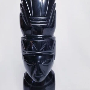 Schwarzer Obsidian MCM handgeschnitzt Azteken Maya Lavastein Statue Idol Gott Mexiko - Bild 1 von 9