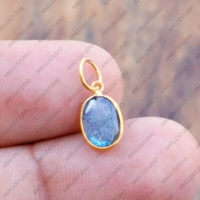 Genuine 8x6mm Labradorite Dainty Charm Pendant for Necklace Hoop 14k Yellow Gold - Image 1 of 4