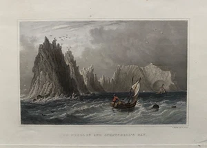 Impresión antigua de 1834; The Needles and Scratchells Bay, Isla de Wight - Bartlett - Imagen 1 de 2