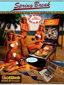 Máquina de Pinball Spring Break FLYER Original 1987 Vintage Arte Playa Bikini Damas - Imagen 1 de 2