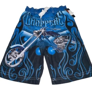NWOT Y2K Orange County Choppers Boys Swim Trunks Sz XS Blue Black Flames Moto - Picture 1 of 6