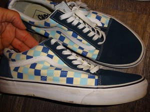 teal blue checkered vans