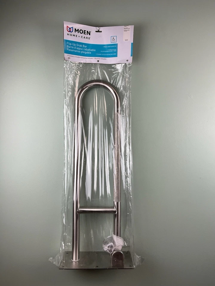 MOEN 30 in. x 1-1/4 in. Flip-up Grab Bar in Peened Stainless Steel With Hardware