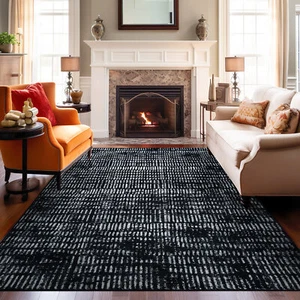 Rugshop Black Area Rug Bohemian Minimalist Stripe Desing Living Room Rugs 8x10 - Picture 1 of 9