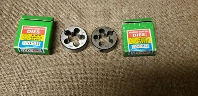 Two 3/8-18 NPS Pipe Die Round Adjustable Split Die 1-1/2" OD HSS Straight Thread - Image 1 of 2