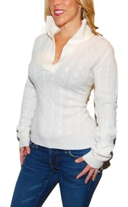 $1,098 Ralph Lauren Black Label Womens Cashmere Polo Cable Sweater Ivory Large - Picture 1 of 3