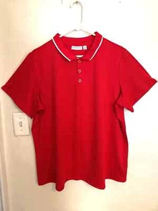 Susan Graver Womens Polo 1X Plus Shirt Red Blouse Button Up Top Short Sleeve - Picture 1 of 4