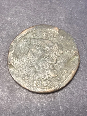 #014 1845 Braided Hair Large Cent 1c, Damaged Condition, Make An Offer Cover