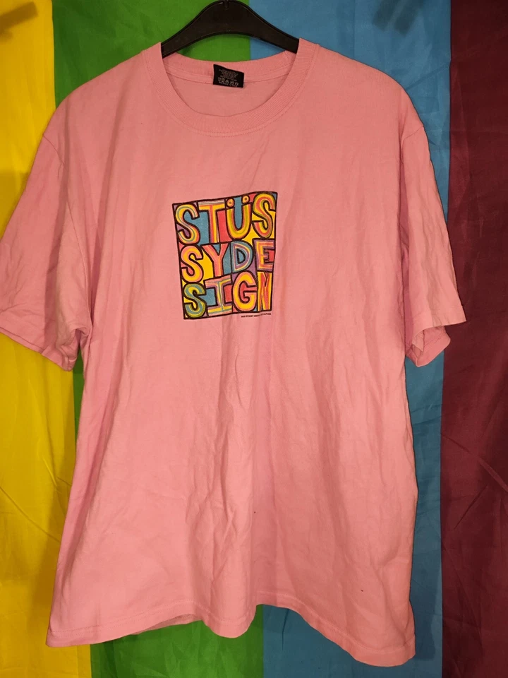 Camiseta de algodón gráfico azul para hombre Stussy talla L - Imagen 1 de 4