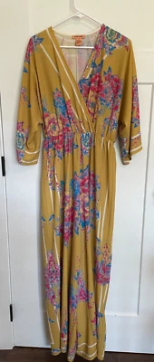 FLYING TOMATO Womens ROMPER Jumpsuit 3/4 Sleeve YELLOW Pink FLORAL Size M - Image 1 of 4