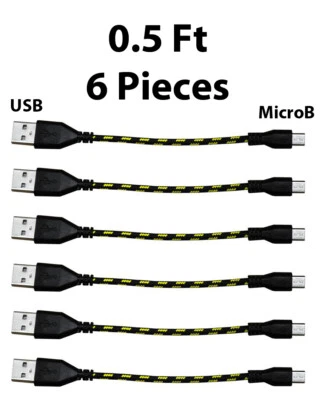 Paquete de 6 cables USB 2.0 A macho a micro B trenzados de nailon de carga de datos de sincronización de 0,5 pies Foto 1 de 4
