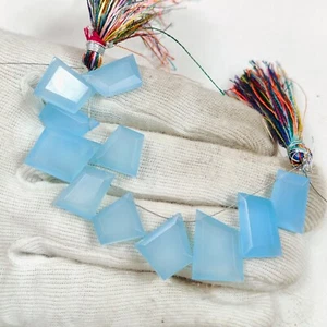 Good Quality Aqua Chalcedony Both Side Step Cut Beads Gemstone 10 beads 16x12 MM - Picture 1 of 7