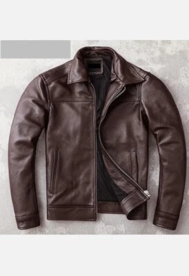 MEN’S VINTAGE BROWN MOTORCYCLE BIKER DISTRESSED GENUINE BROWN LEATHER JACKET - Image 1 of 2