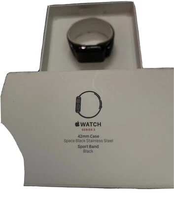Apple Watch Series 3 42mm Stainless Steel Case Black Sport Band Smartwatch -... - Image 1 of 2