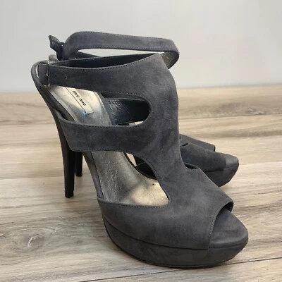 Miu Miu Womens Gray Leather Suede Peep Toe Stilletto High Heels Shoes Size 38 - Image 1 of 4