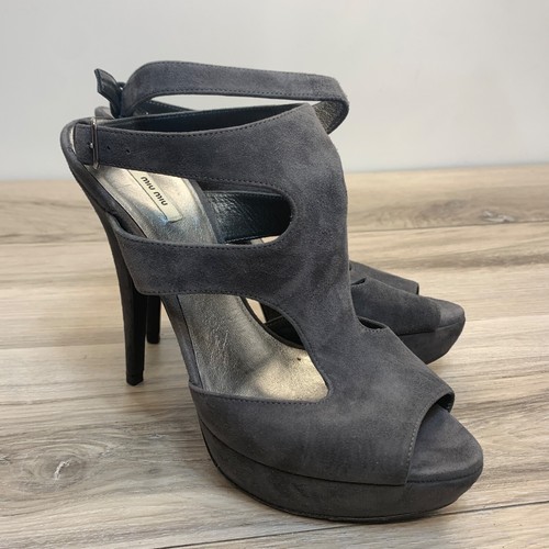 Scarpe con tacco alto Miu Miu donna grigio pelle scamosciata punta aperta stiletto taglia 38