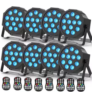 8 Stück Wiederaufladbare 12LED DMX RGBW PAR Beleuchtung DJ Bühne Effekt Licht + Fernbedienung - Bild 1 von 15