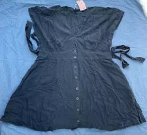 NWT Quince XL Vintage Wash Tencel Button Front Dress - Black - Lightweight Short - Picture 1 of 10