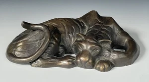 Antique Cast Brass Metal Tiger Japanese / Chinese Asian Art Sculpture - Picture 1 of 12