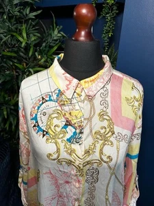 Bariloche Made In Spain Viscose Blouse Nautical Baroque Compass Womens Eu 46 L - Picture 1 of 5