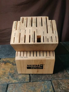 Ronco SIX STAR Besteck 30 Schlitze Messerblock Massivholz beschriftet Schlitze Honigeiche - Bild 1 von 8