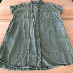 Orvis Shirt Mini Dress Women L Green Button Up Pocket Short Sleeve Collared - Picture 1 of 12
