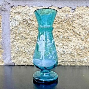 MARY GREGORY STIL KLEINE GLASVASE ANFANG 20. JAHRHUNDERT HANDBEMALT GOLDKIPPE - Bild 1 von 12