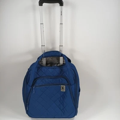 Delsey Soft Air Luggage Carry On Under Seat Bag W/2 Wheels Blue/silver - Image 1 of 4