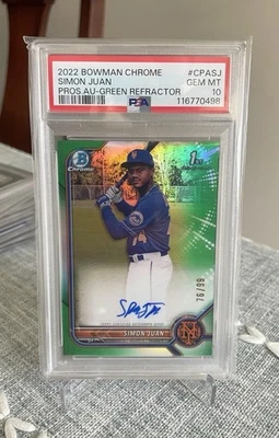 2022 Bowman Chrome Simon Juan Green Auto /99 PSA 10 Mets #CPASJ - Image 1 of 2