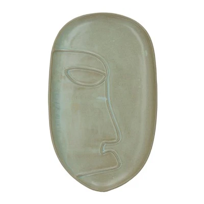 Bloomingville Tablett Ngan Gesicht abstrakt Steingut grün Schale Ablage  - Bild 1 von 4