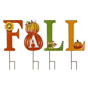 Fall Letter Garden Stakes Decorative Pumpkin Yard Signs Metal Outdoor Autumn ... - Foto 1 di 6
